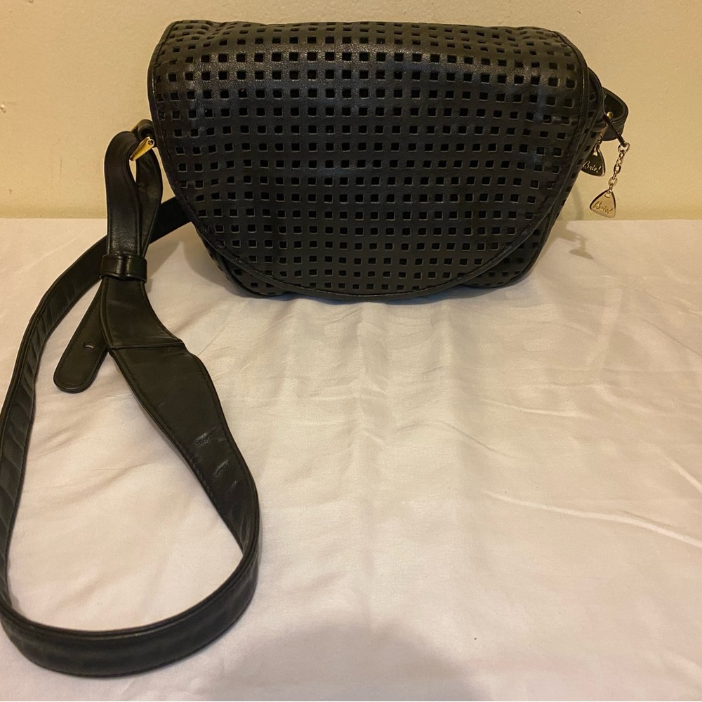 Chic Black Crossbody Bag with Perforated Design